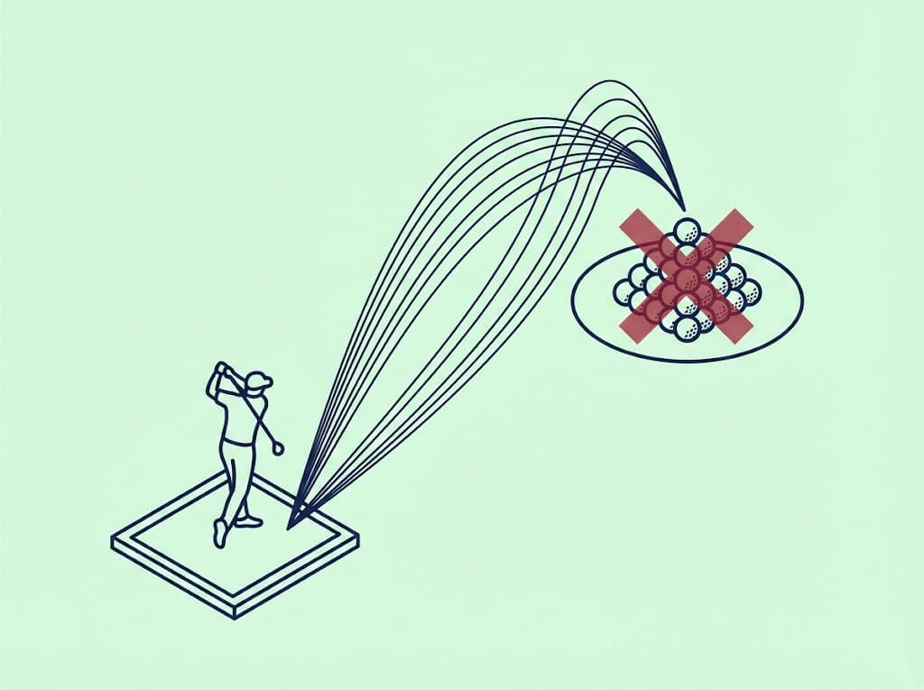 Golfer hitting to the same target repeatedly